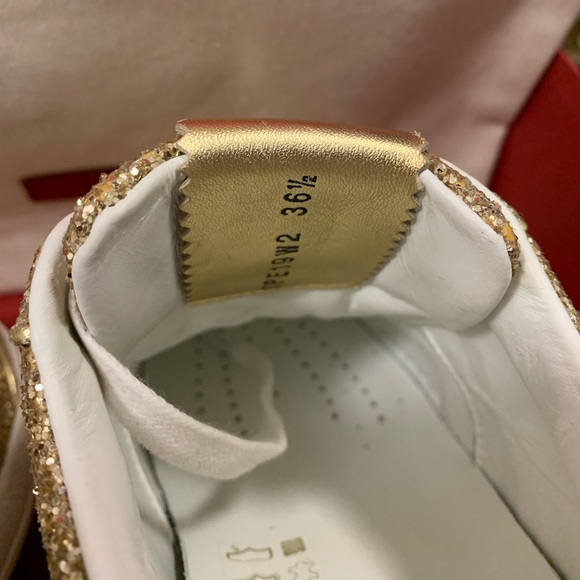 Valentino Rockstud Fly Crew Gold Glitter Sneakers - Picture 6 of 13